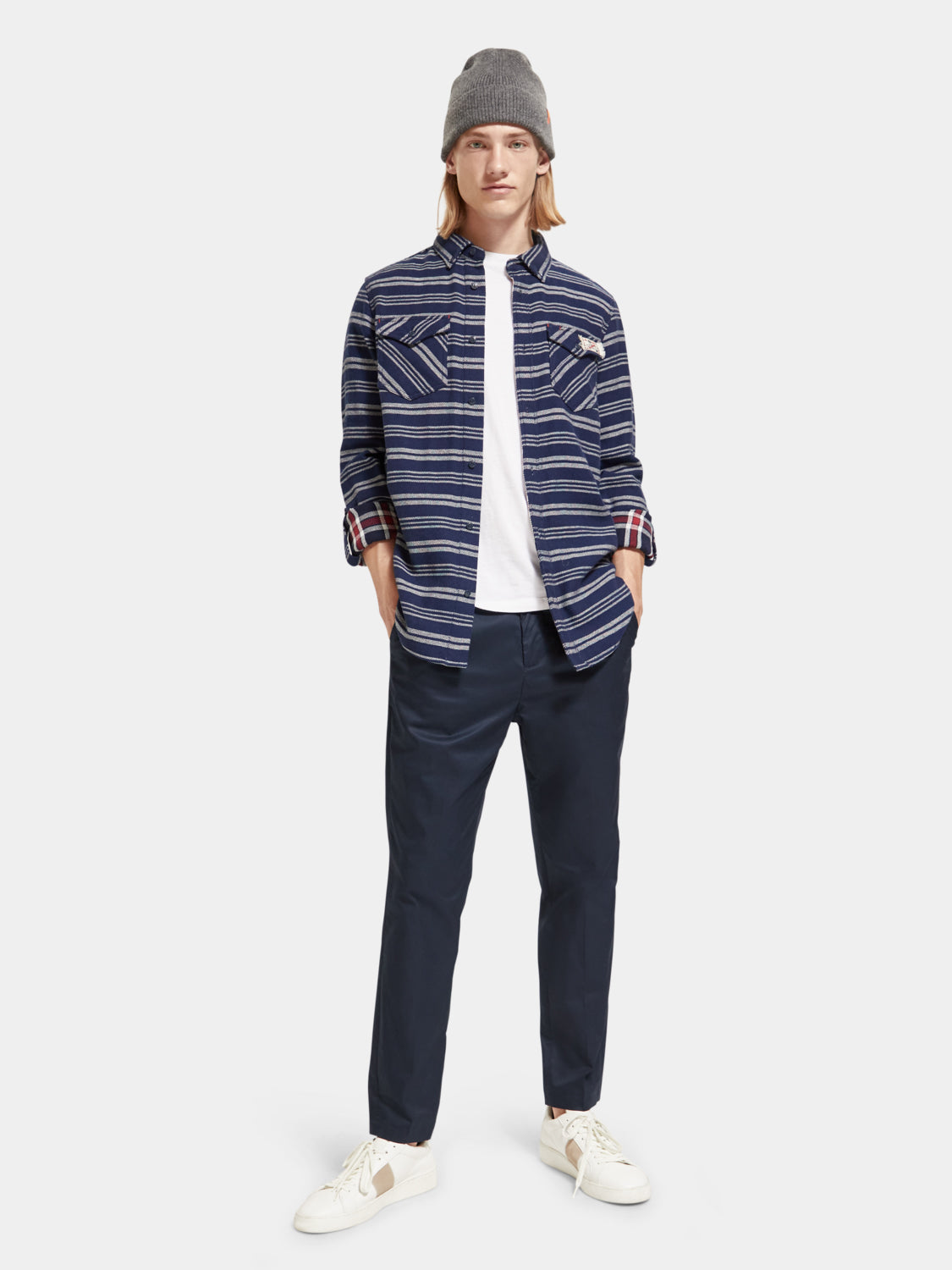 Double-faced twill check shirt - Scotch & Soda NZ
