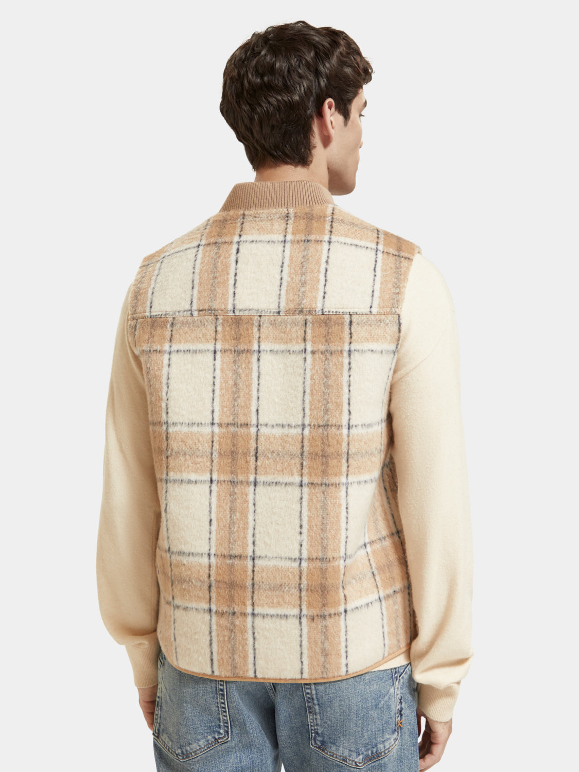 Wool blend zip-thru check gilet - Scotch & Soda NZ
