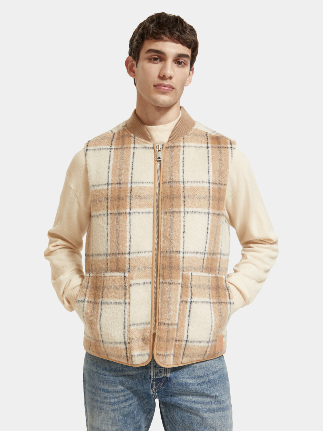 Wool blend zip-thru check gilet - Scotch & Soda NZ