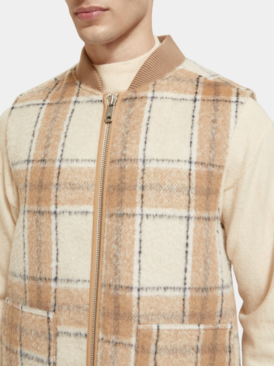 Wool blend zip-thru check gilet - Scotch & Soda NZ