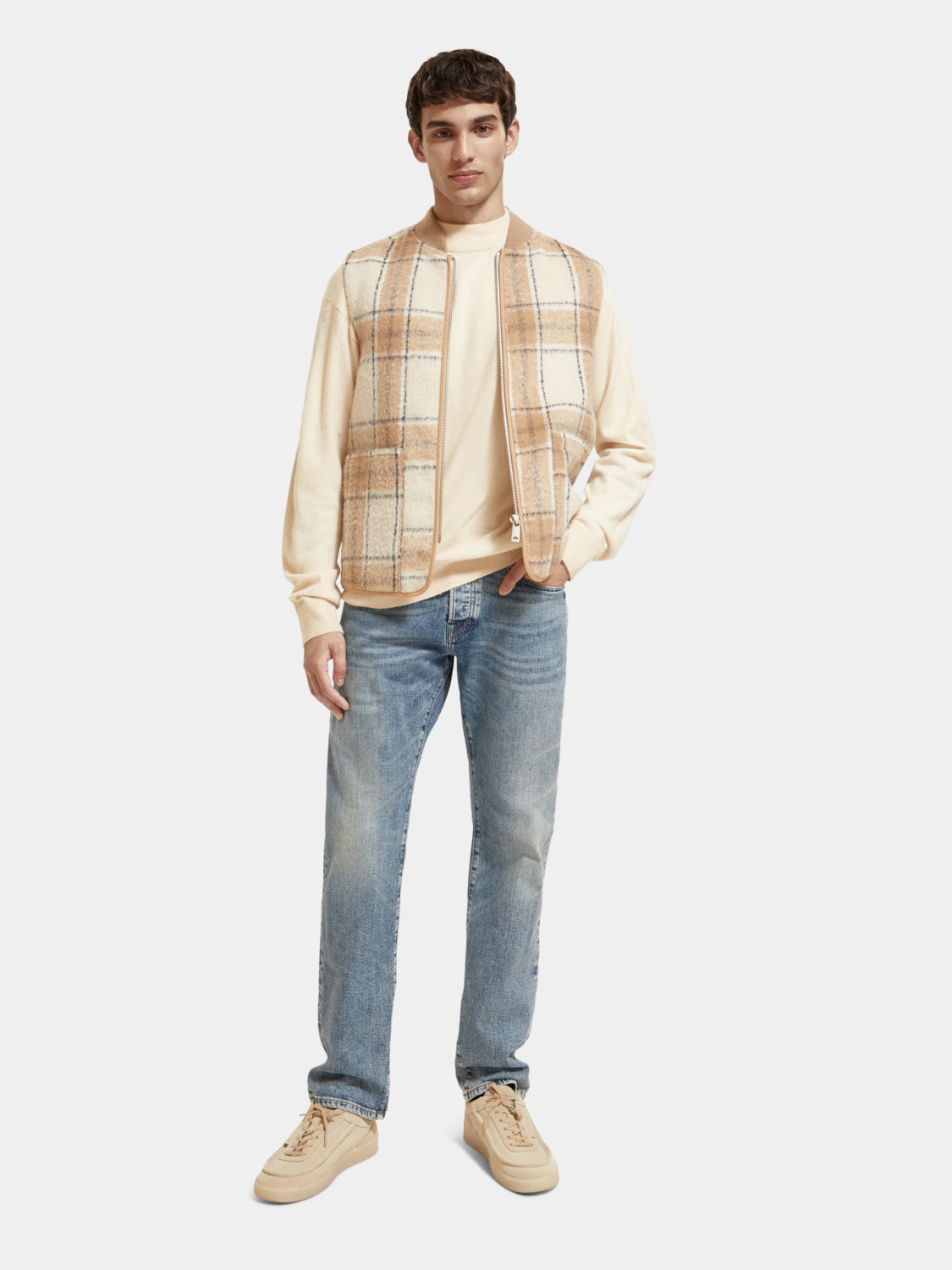 Wool blend zip-thru check gilet - Scotch & Soda NZ