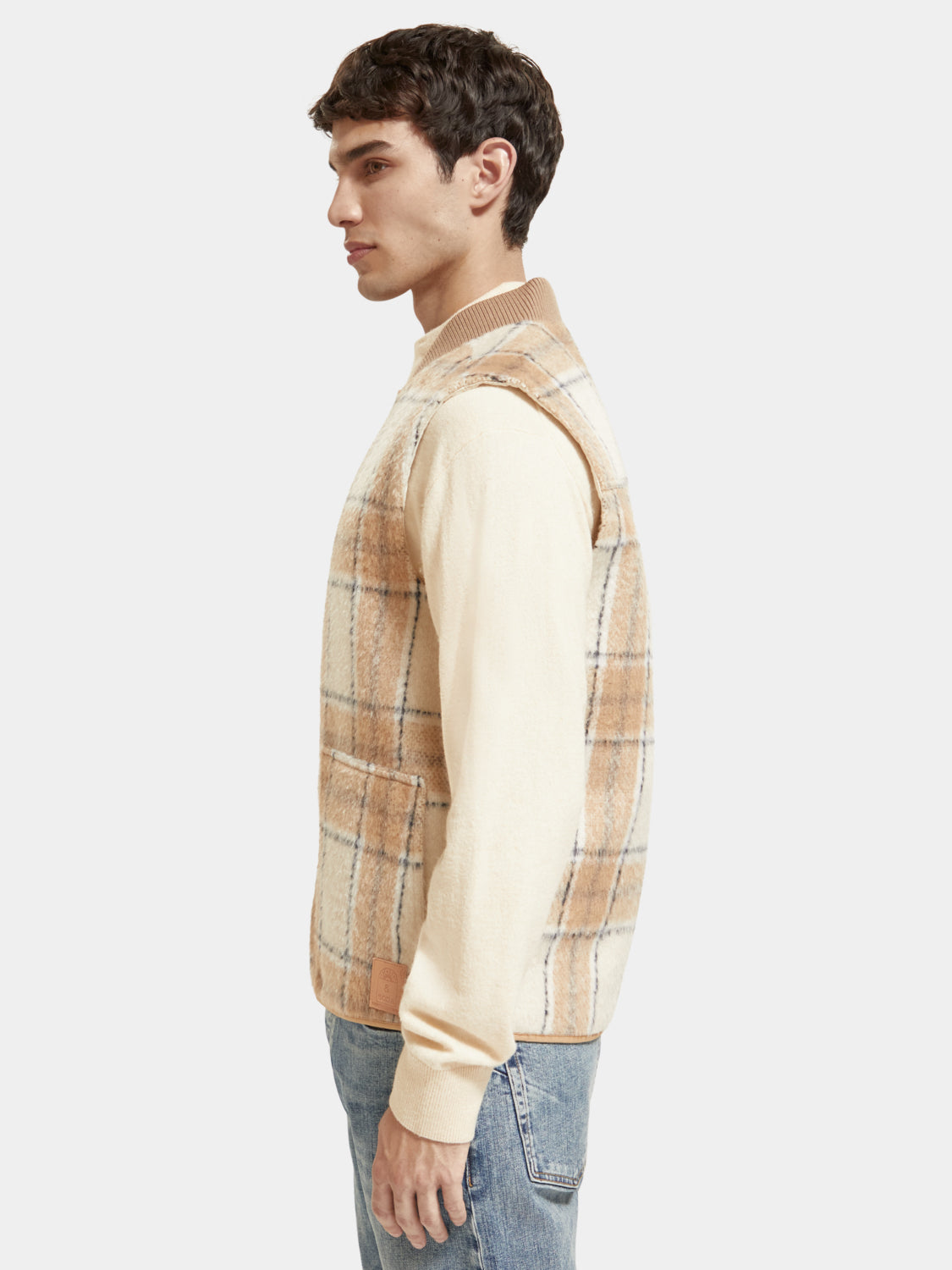 Wool blend zip-thru check gilet - Scotch & Soda NZ