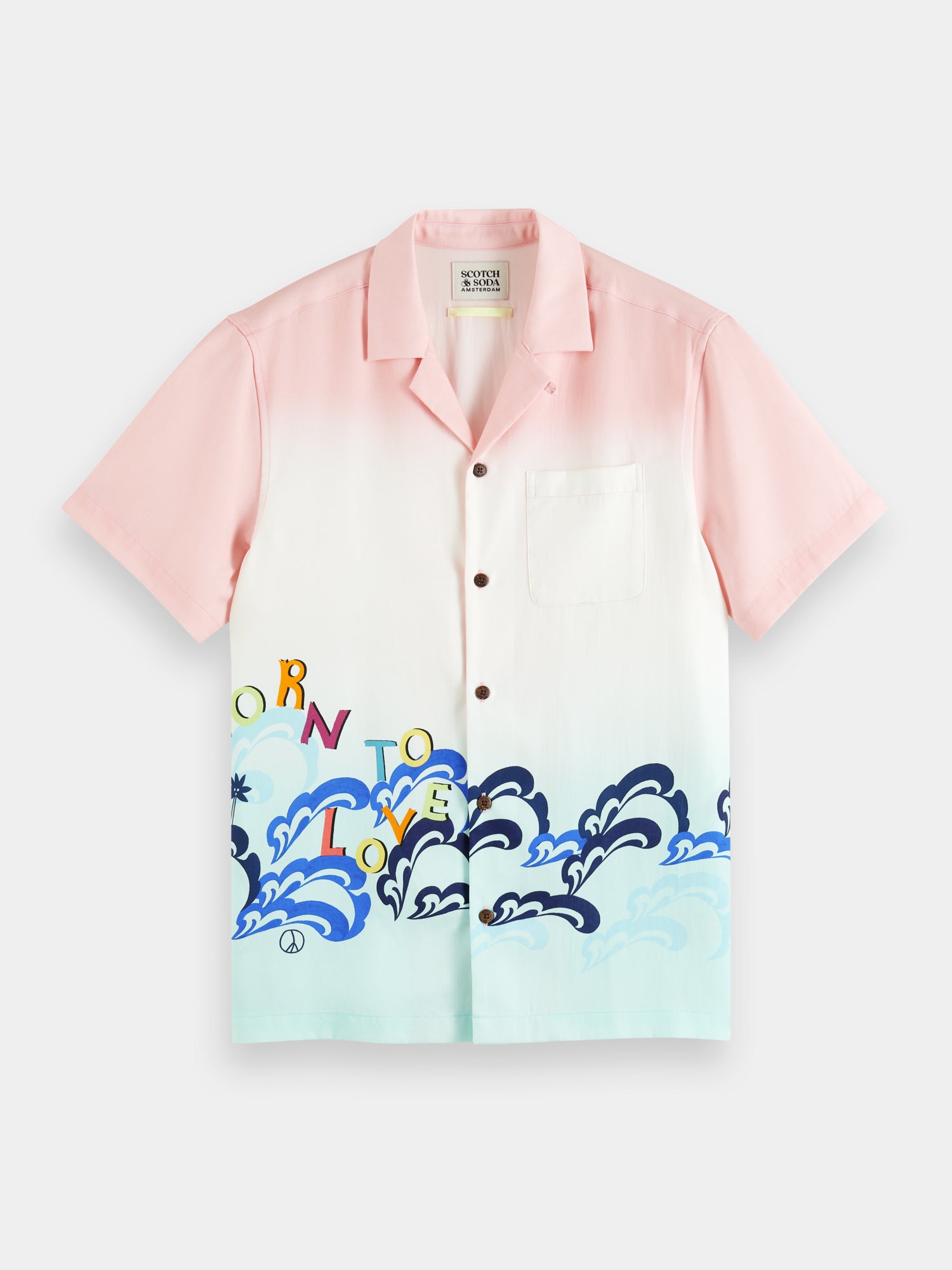 Unisex printed Born to Love camp shirt - Scotch & Soda NZ