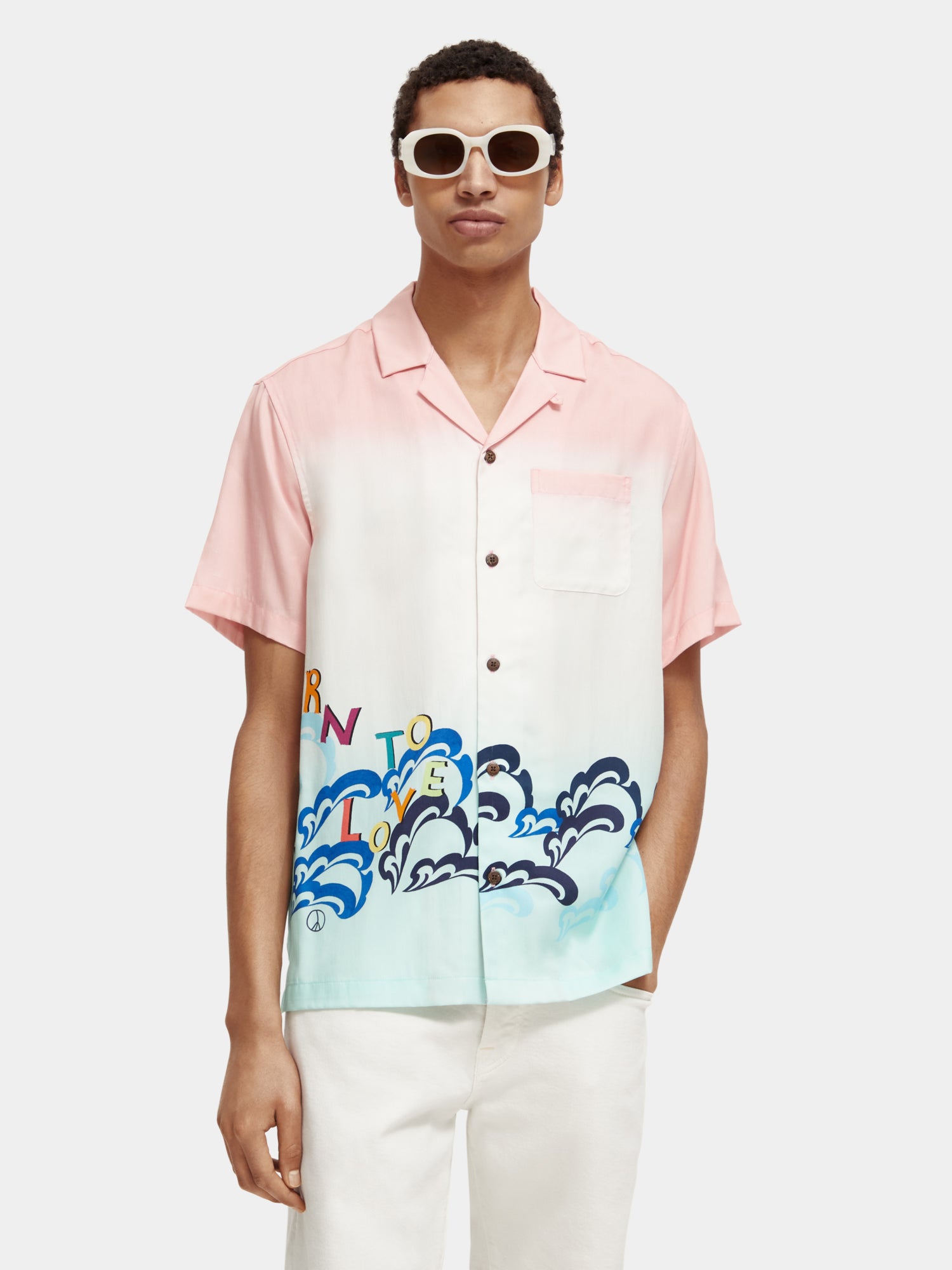 Unisex printed Born to Love camp shirt - Scotch & Soda NZ