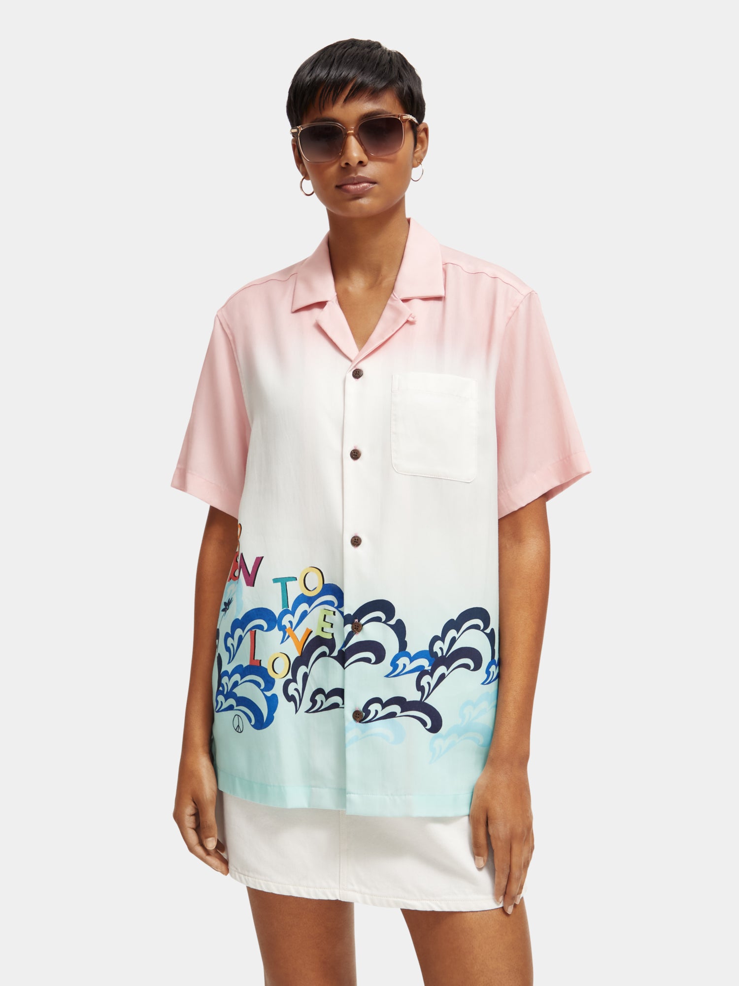 Unisex printed Born to Love camp shirt - Scotch & Soda NZ