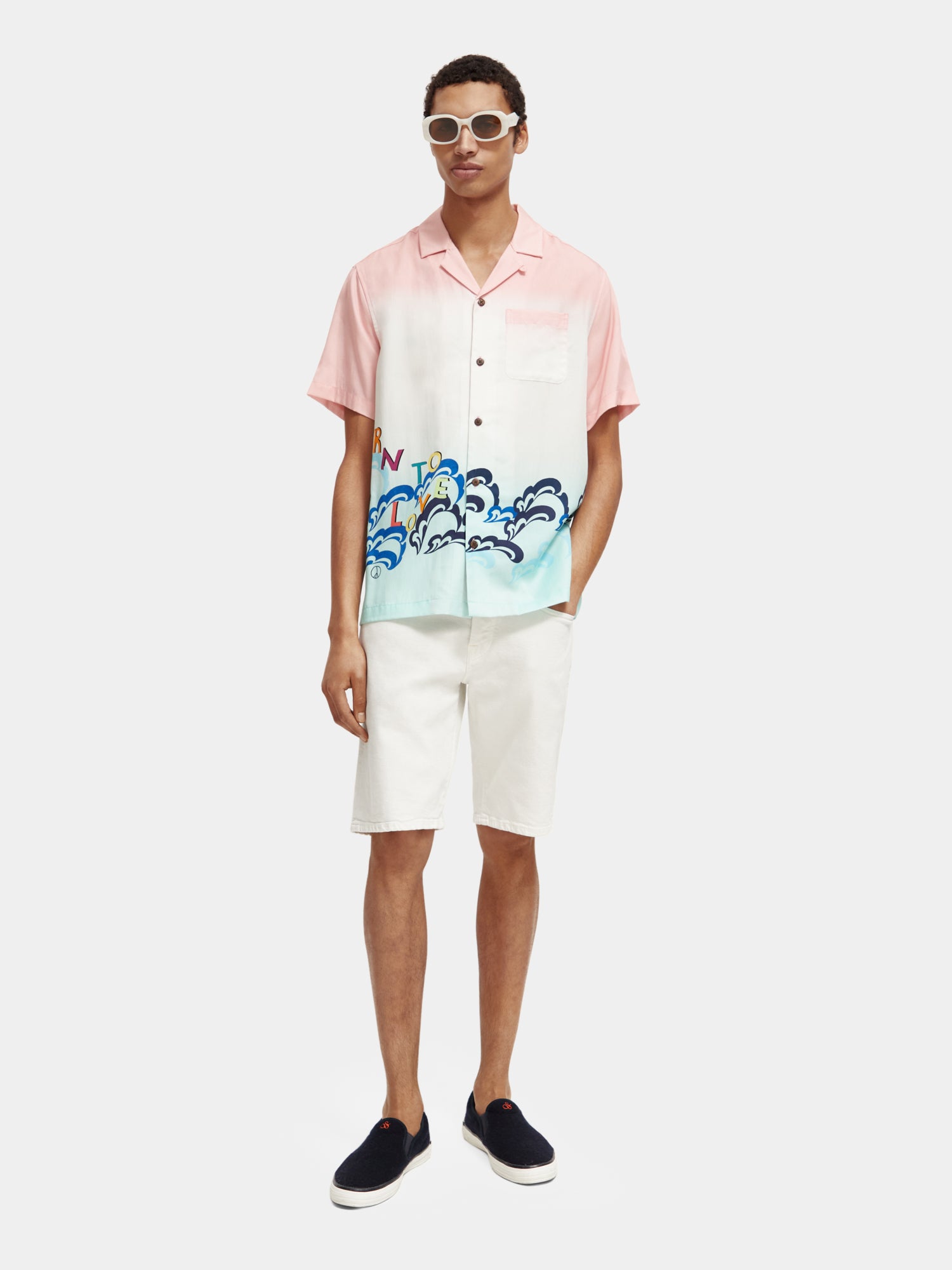 Unisex printed Born to Love camp shirt - Scotch & Soda NZ
