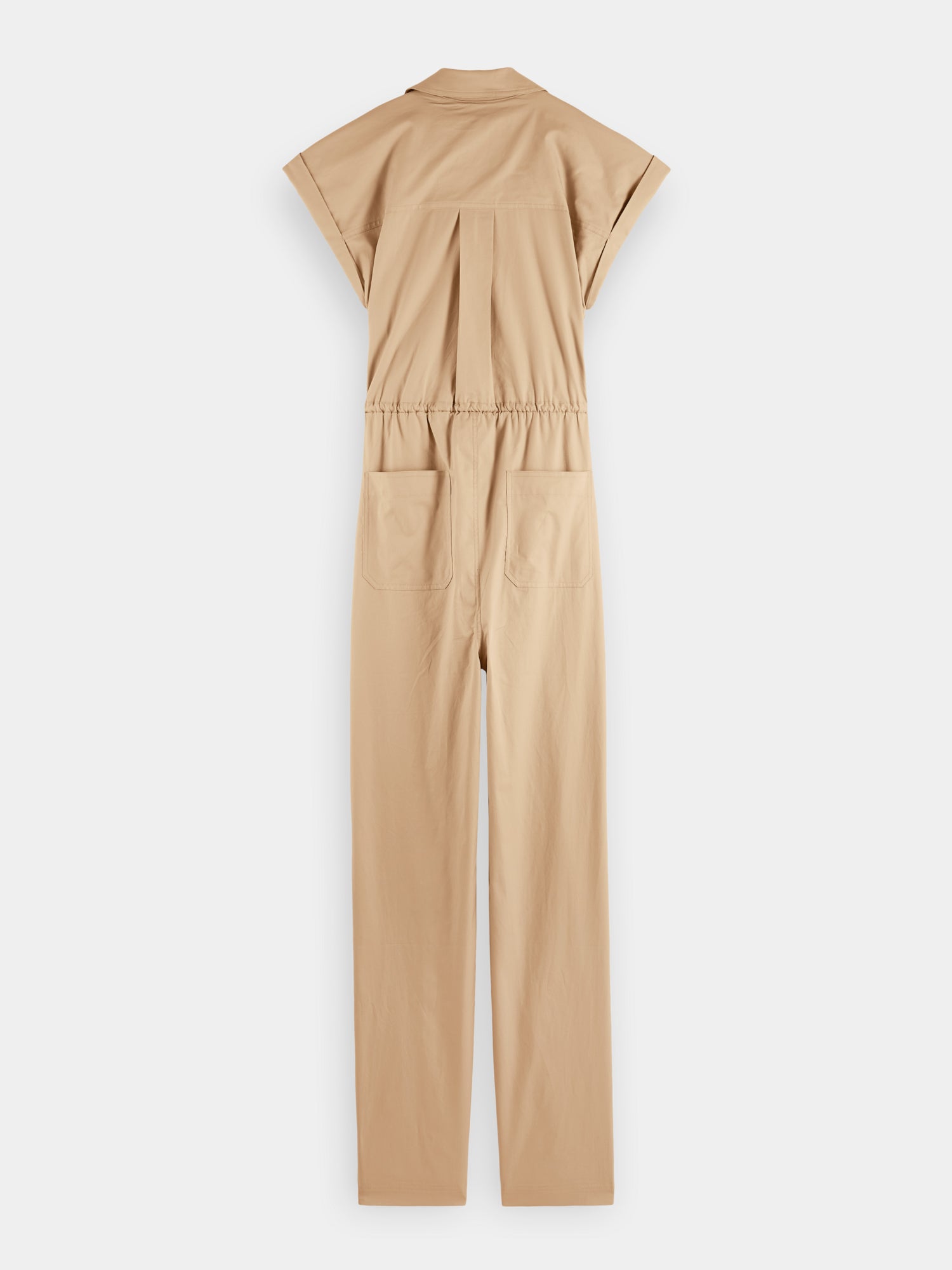 SCOTCH & SODA military jumpsuit with front zipper and multiple pockets, shown from the back in a casual, rugged style.