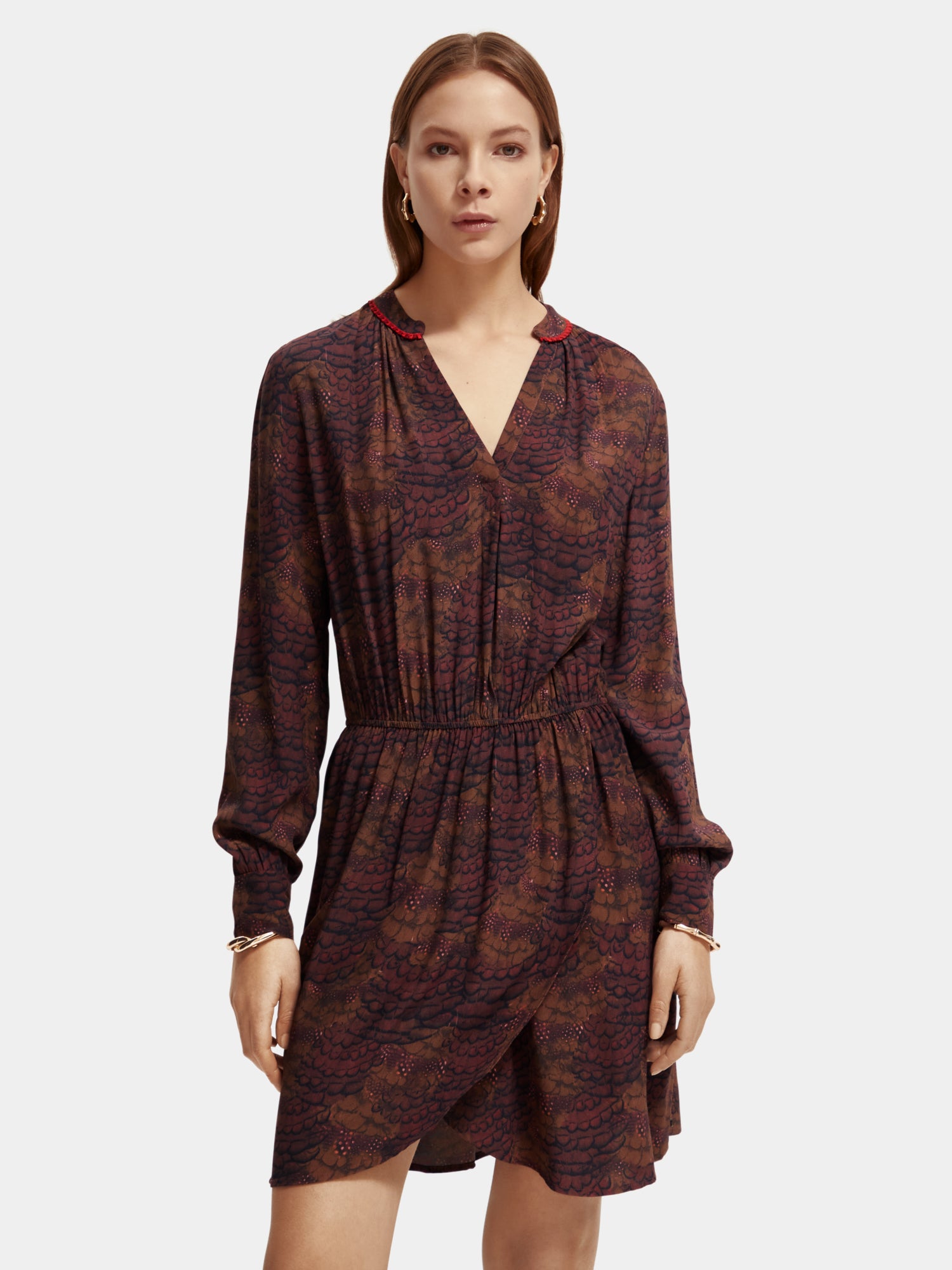 Long sleeved v-neck mini dress - Scotch & Soda NZ