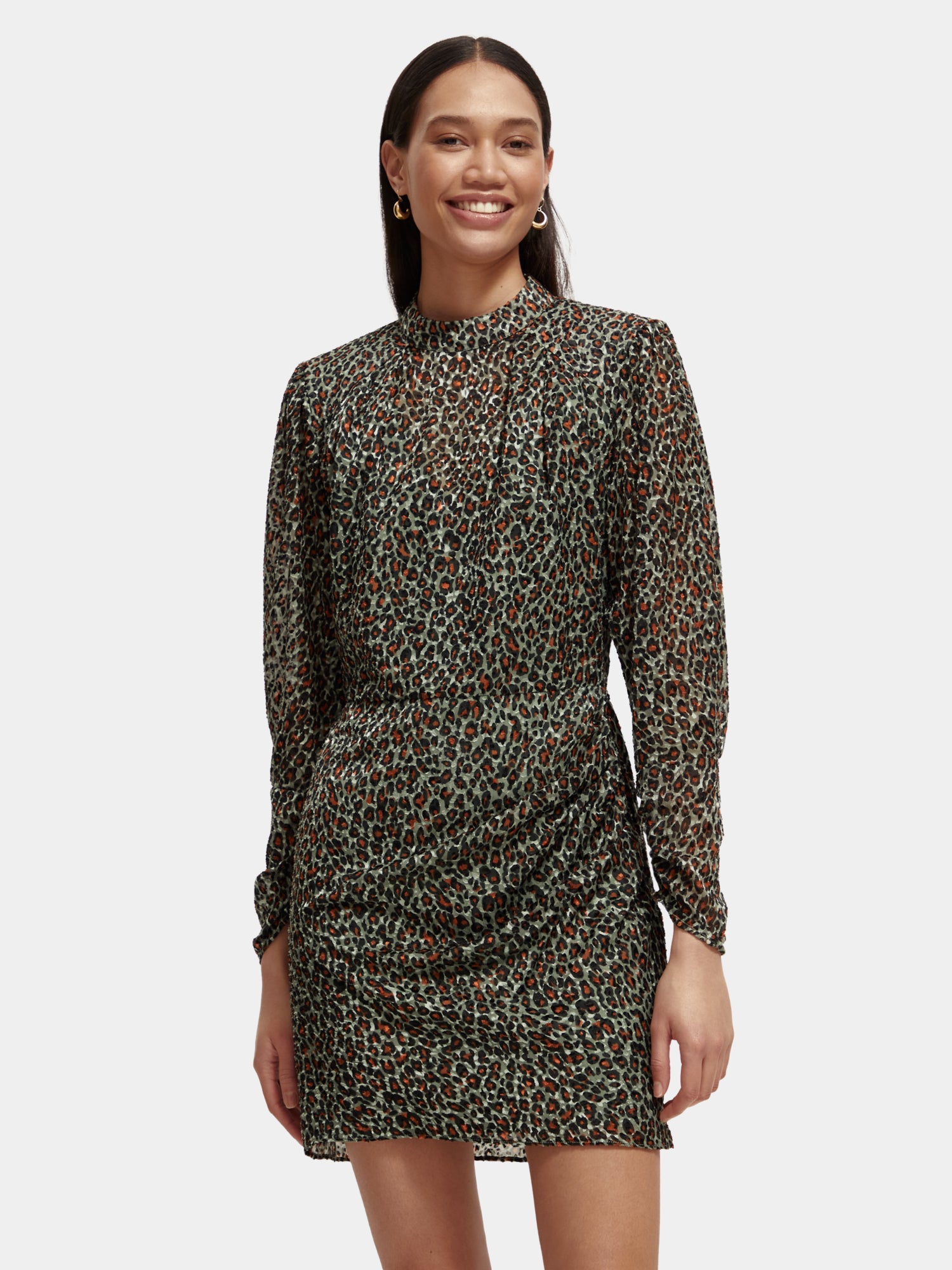 Black mock neck mini dress by SCOTCH & SODA, featuring long sleeves and a fitted silhouette.