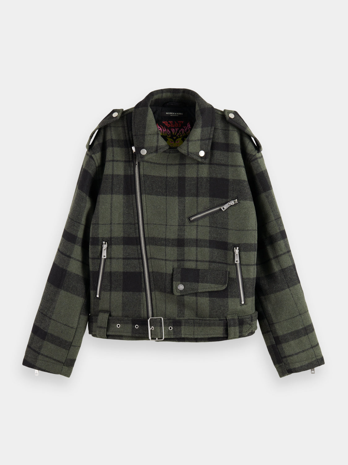Green check biker jacket - Scotch & Soda NZ