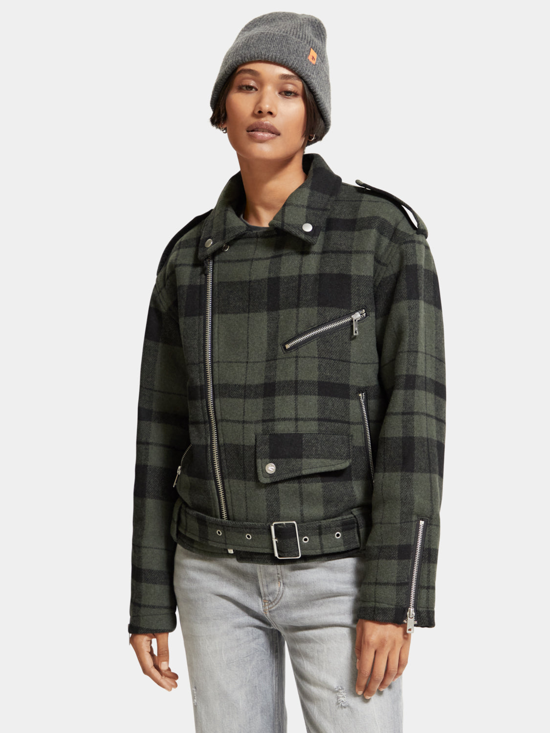Green check biker jacket - Scotch & Soda NZ