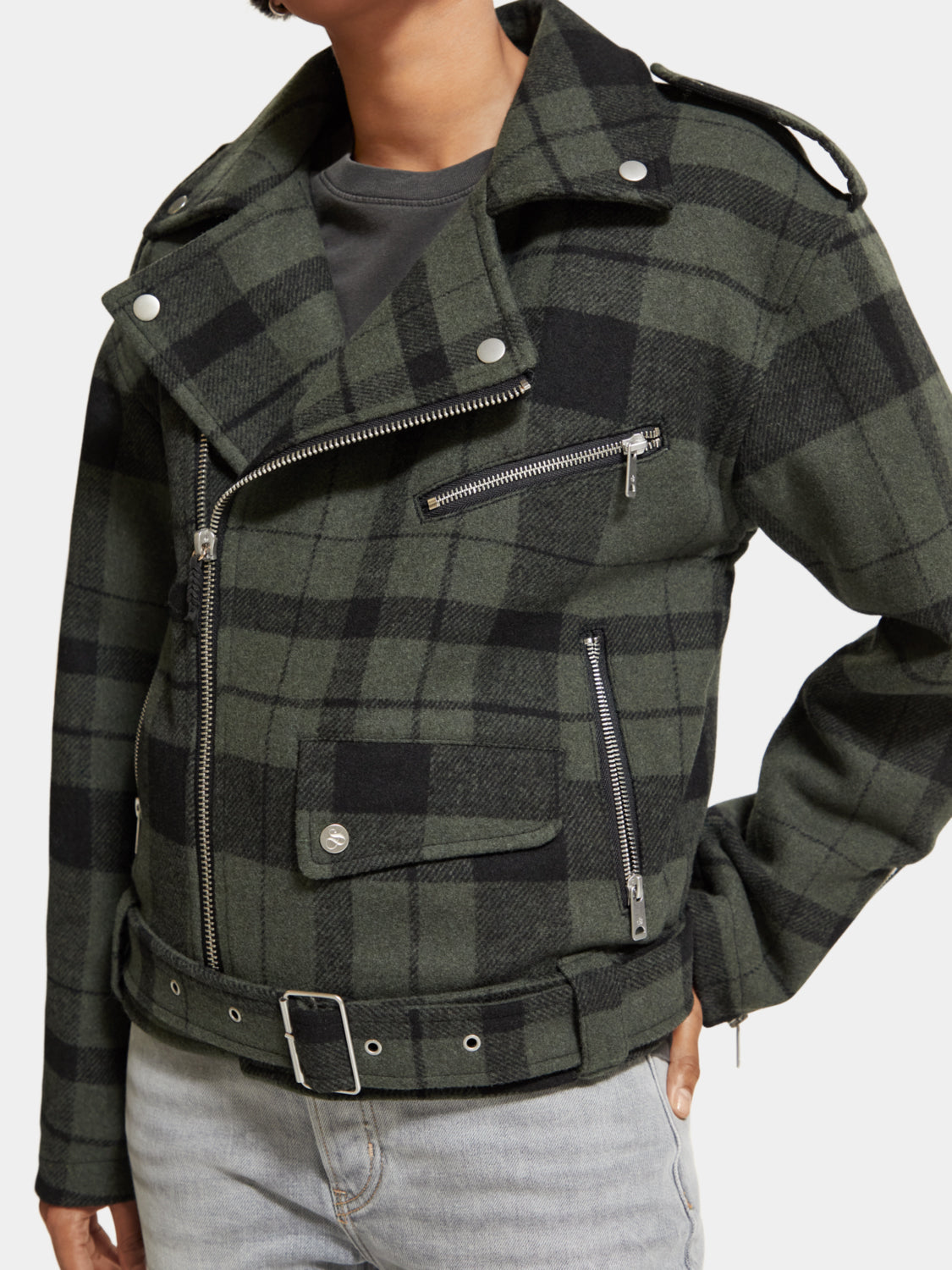 Green check biker jacket - Scotch & Soda NZ