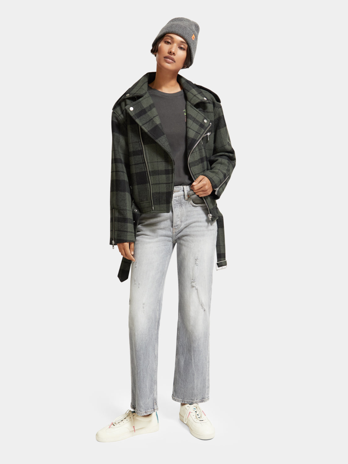 Green check biker jacket - Scotch & Soda NZ