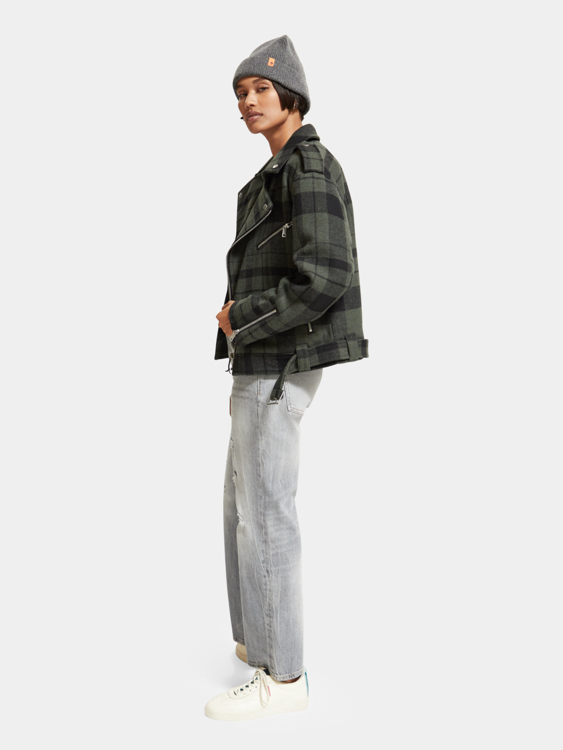 Green check biker jacket - Scotch & Soda NZ