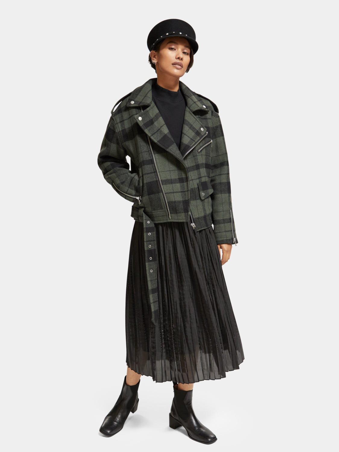 Green check biker jacket - Scotch & Soda NZ