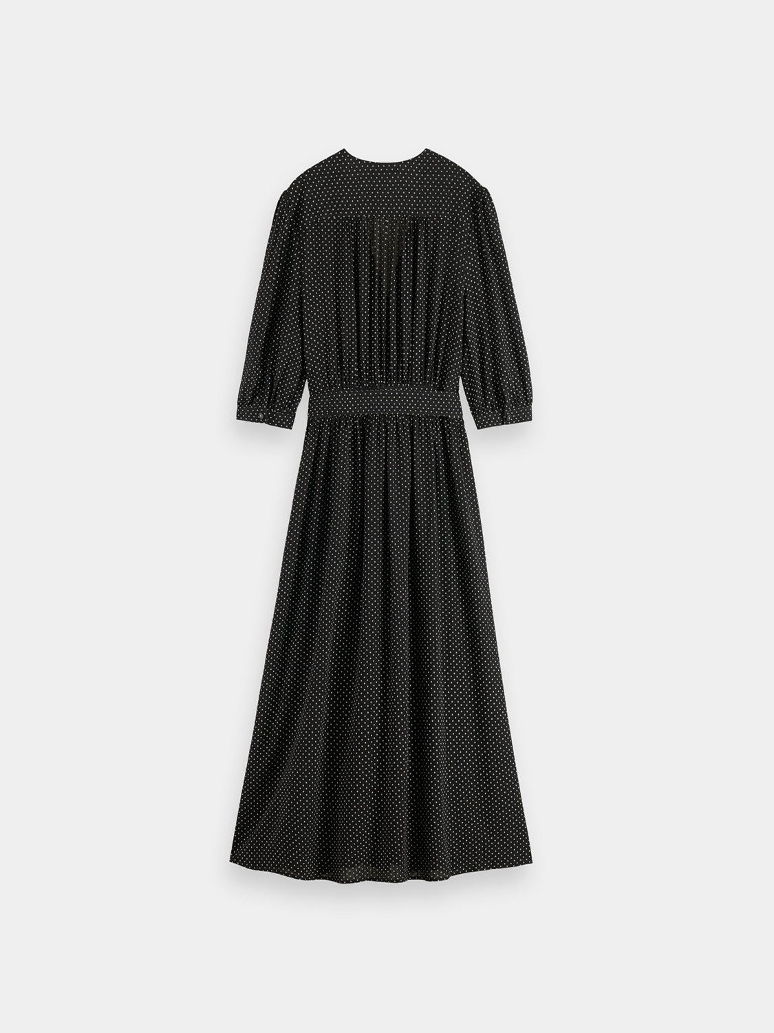 SCOTCH & SODA midi wrap dress featuring a stylish design, long sleeves, and a flattering fit, shown from the back.