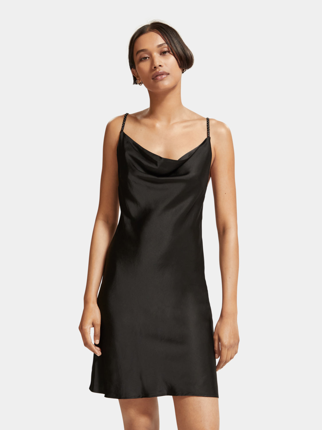 Scotch & Soda cowl neck camisole mini dress featuring a stylish design and flowy fabric, perfect for casual or dressy occasions.