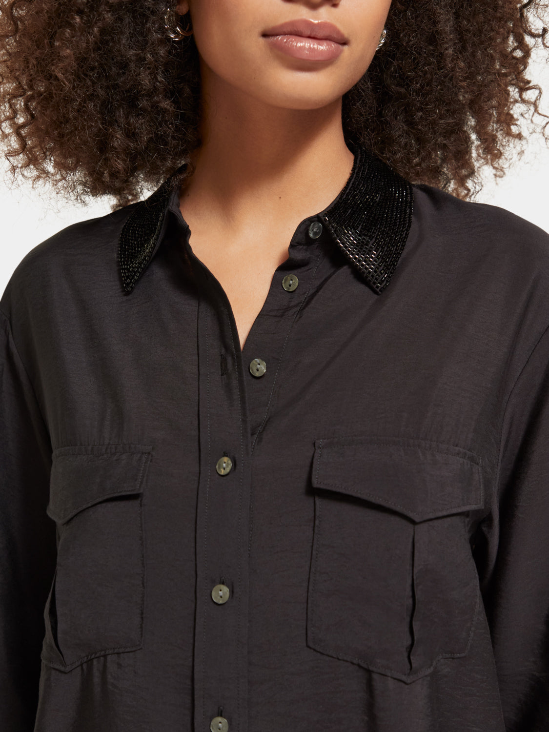 Relaxed-fit shirt with beaded collar - Scotch & Soda NZ