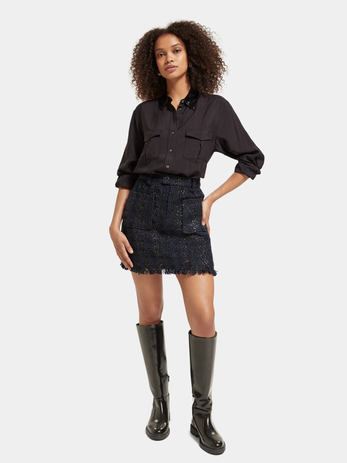 Relaxed-fit shirt with beaded collar - Scotch & Soda NZ