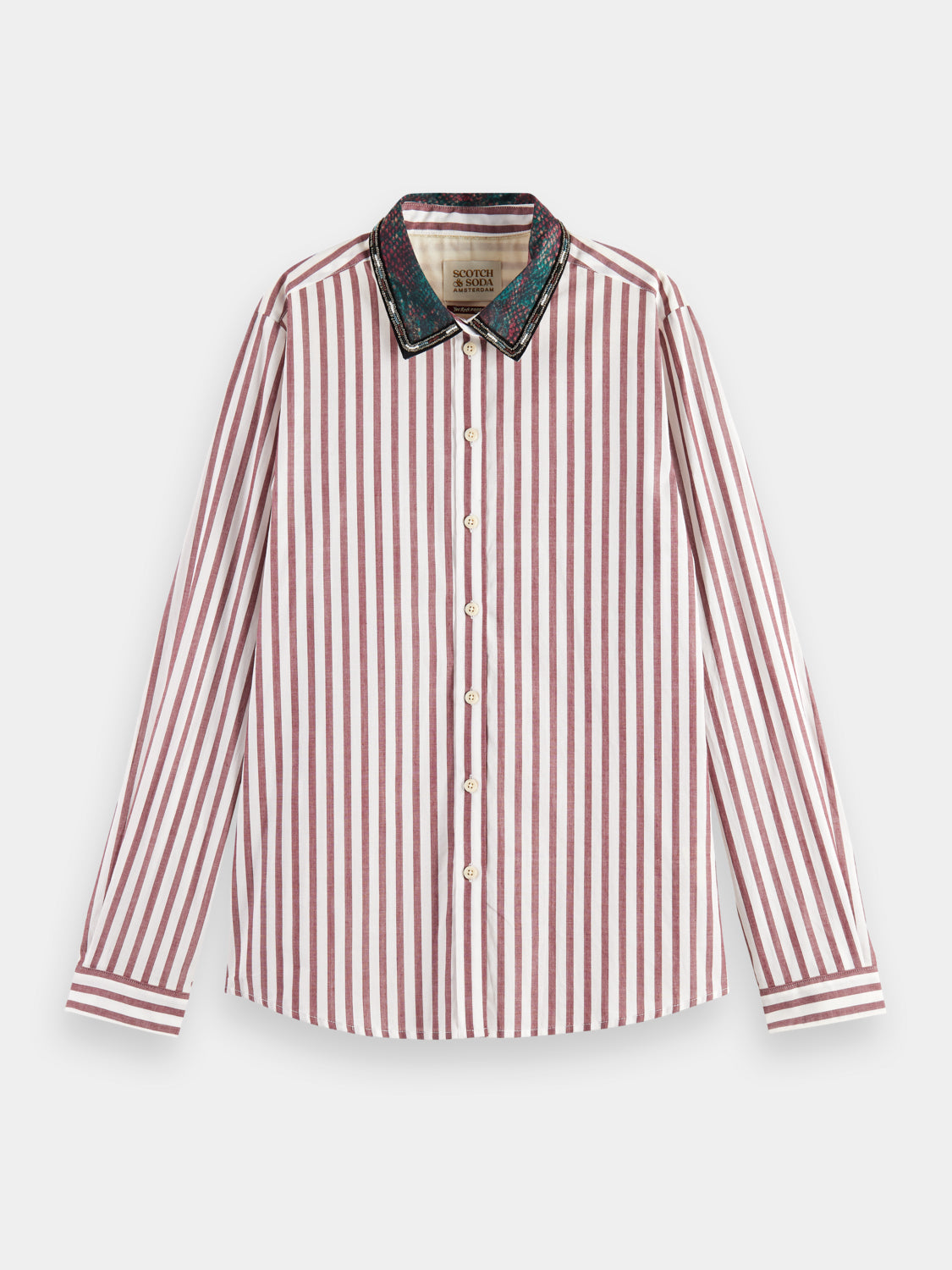 Regular-fit striped shirt with beaded collar - Scotch & Soda NZ