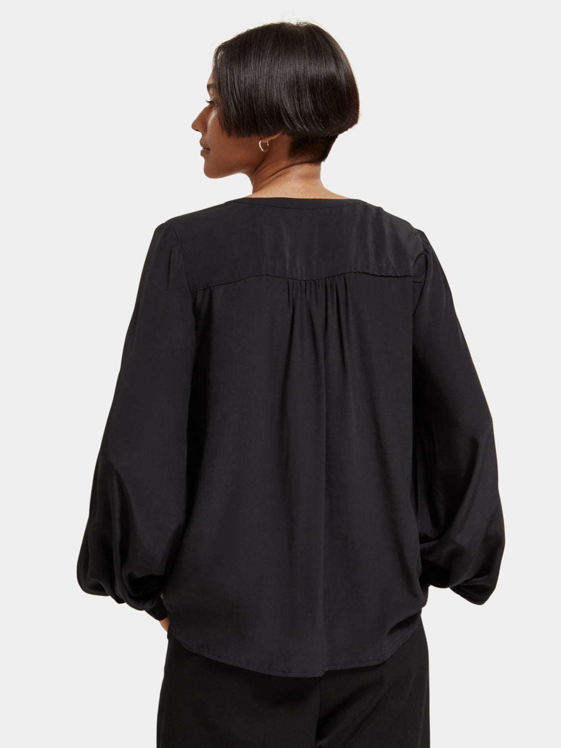 Lace-up blouse with balloon sleeves - Scotch & Soda NZ