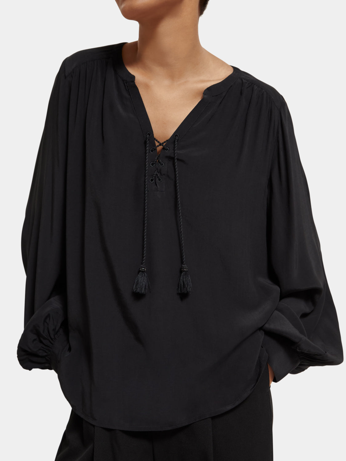 Lace-up blouse with balloon sleeves - Scotch & Soda NZ