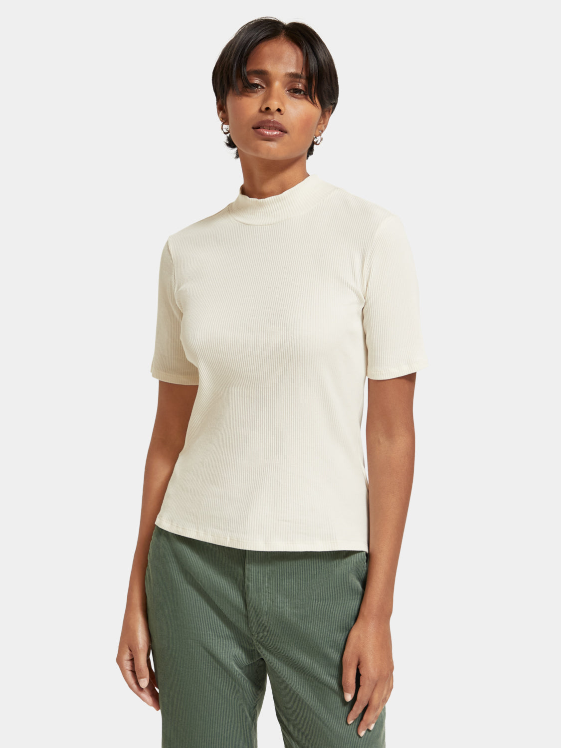 Mock neck ribbed slim-fit top - Scotch & Soda NZ