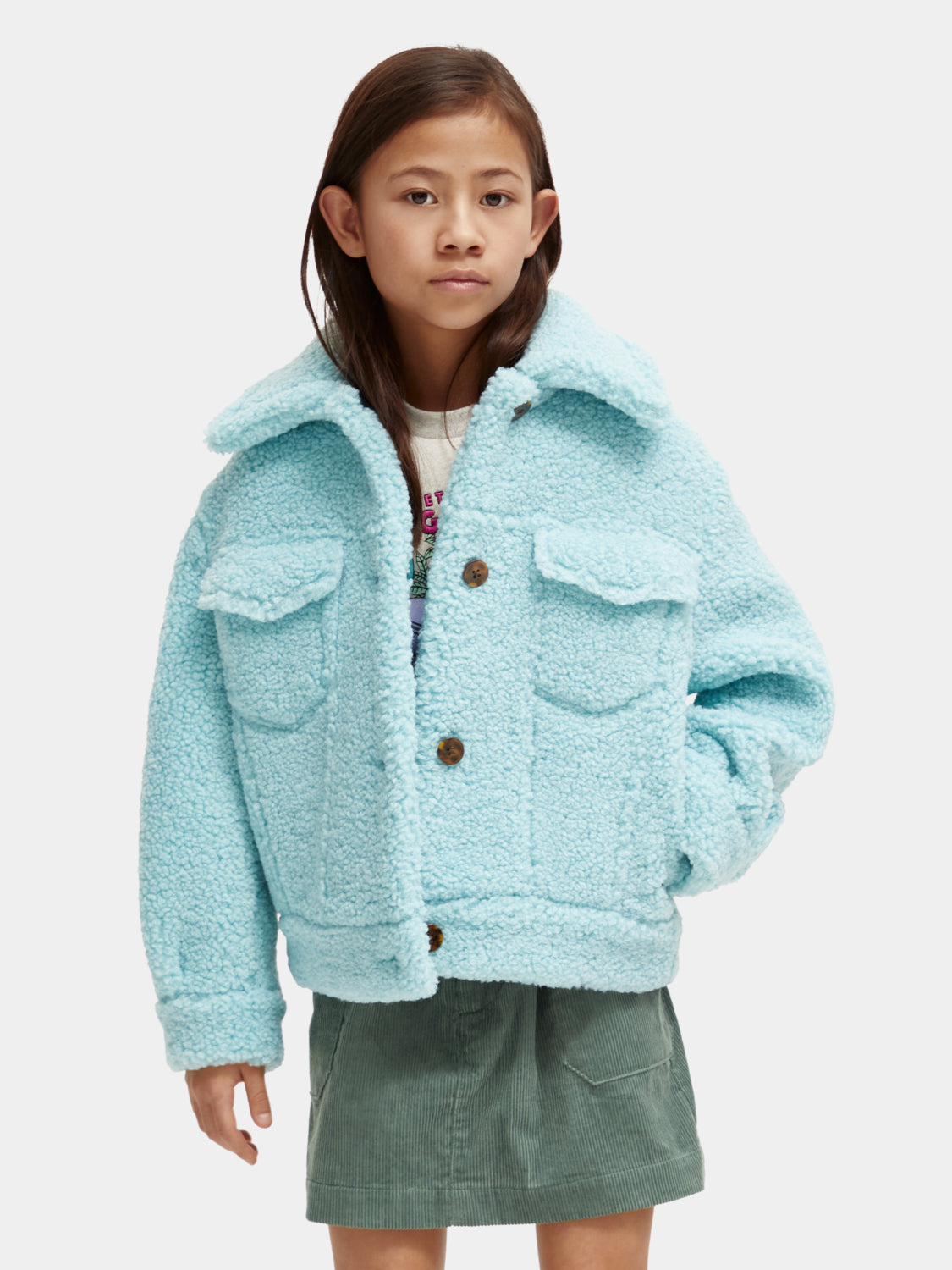 Kids - Boxy-fit bonded teddy trucker jacket - Scotch & Soda NZ