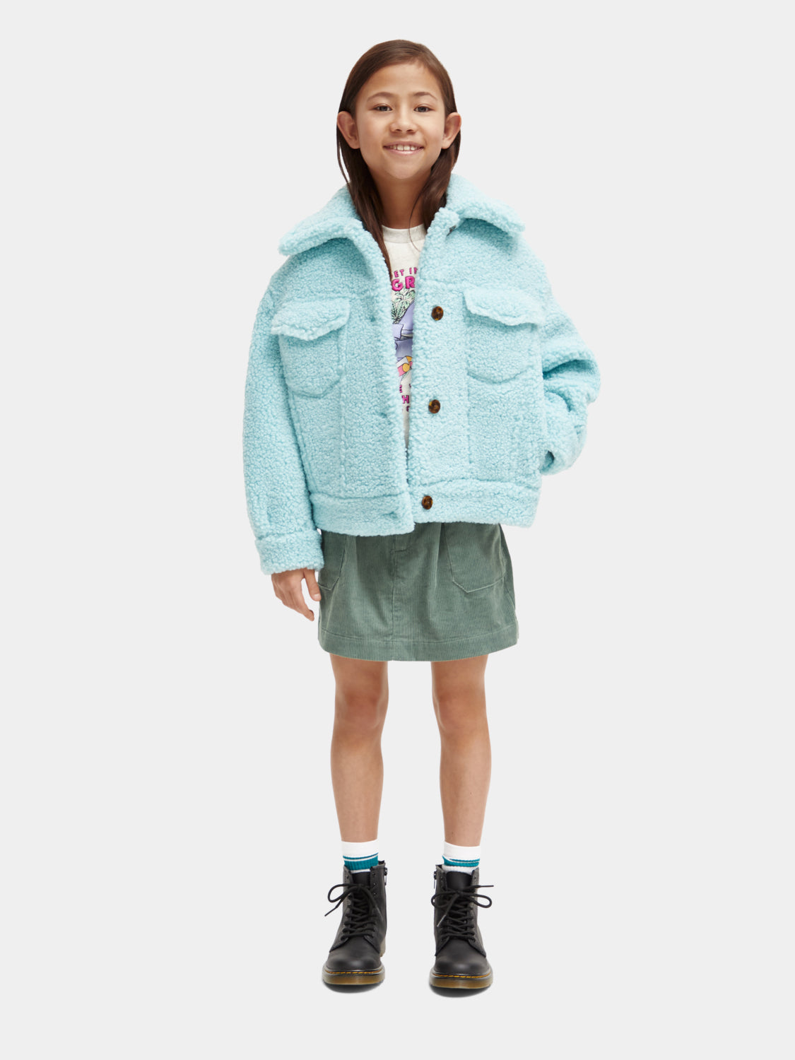 Kids - Boxy-fit bonded teddy trucker jacket - Scotch & Soda NZ