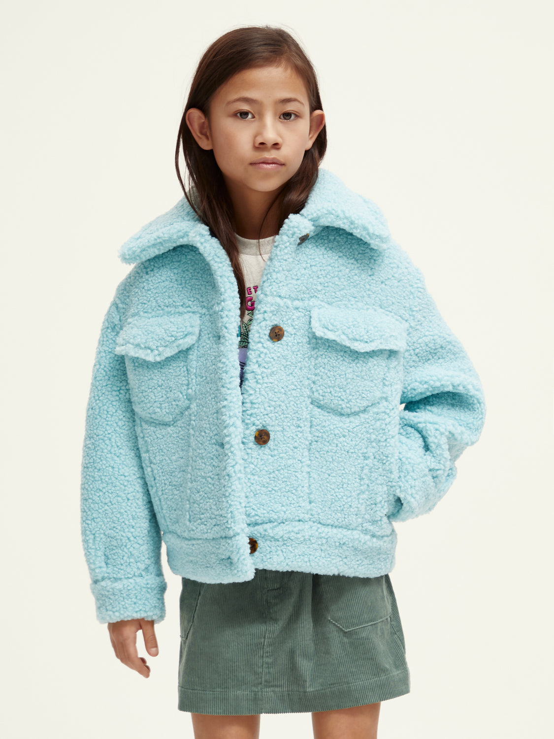 Kids - Boxy-fit bonded teddy trucker jacket - Scotch & Soda NZ