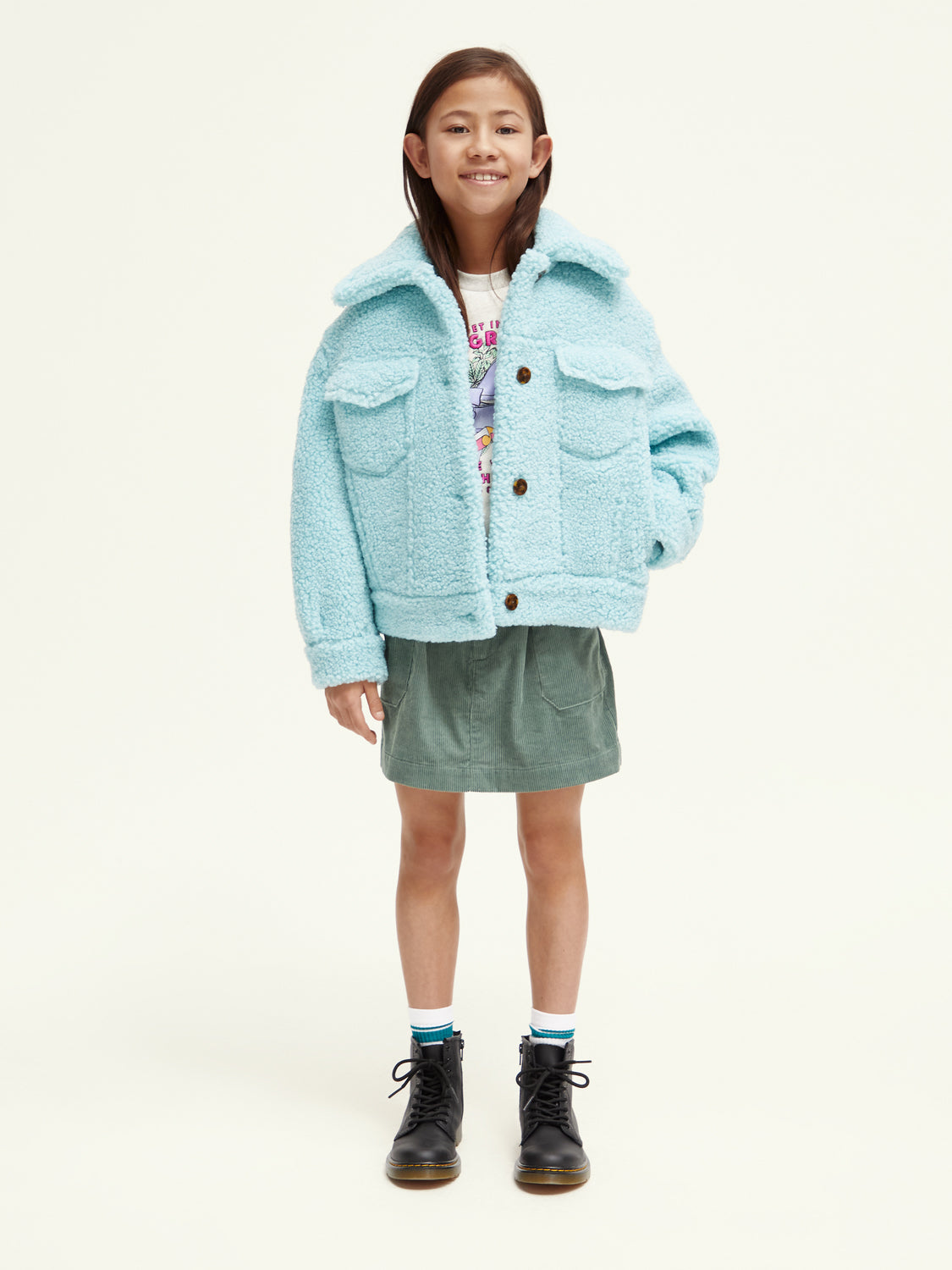 Kids - Boxy-fit bonded teddy trucker jacket - Scotch & Soda NZ