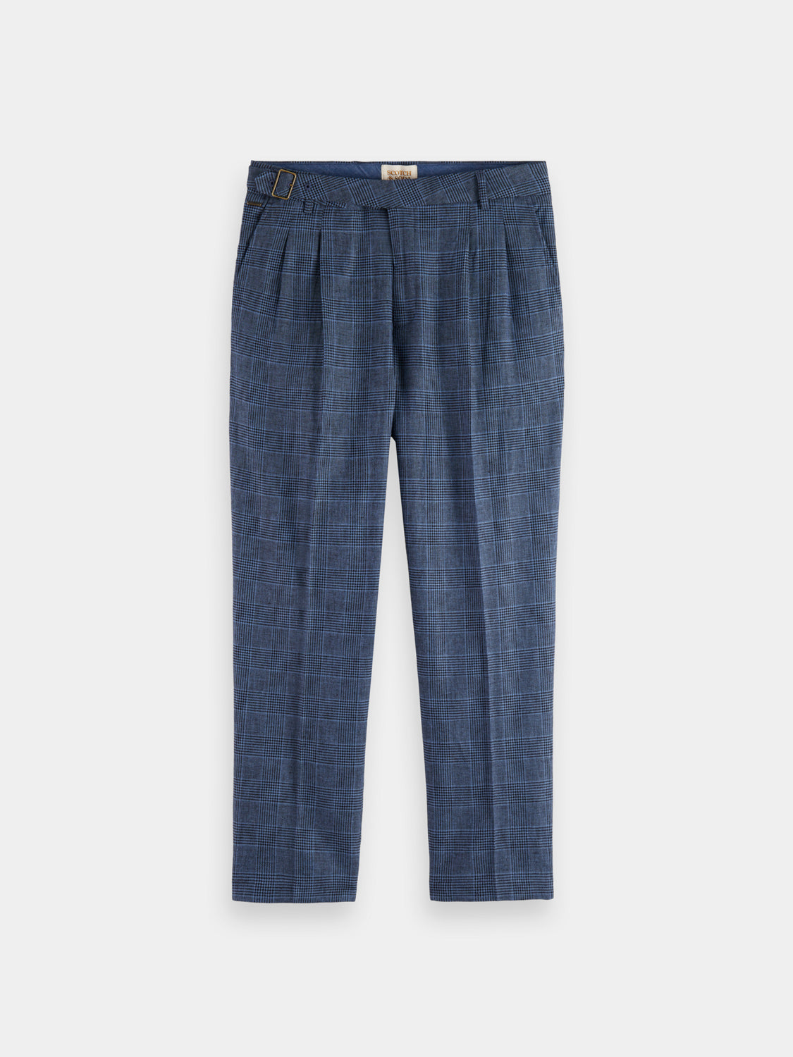Wide leg pleated check chinos by Scotch & Soda, featuring a relaxed fit, high waist, and classic check pattern.