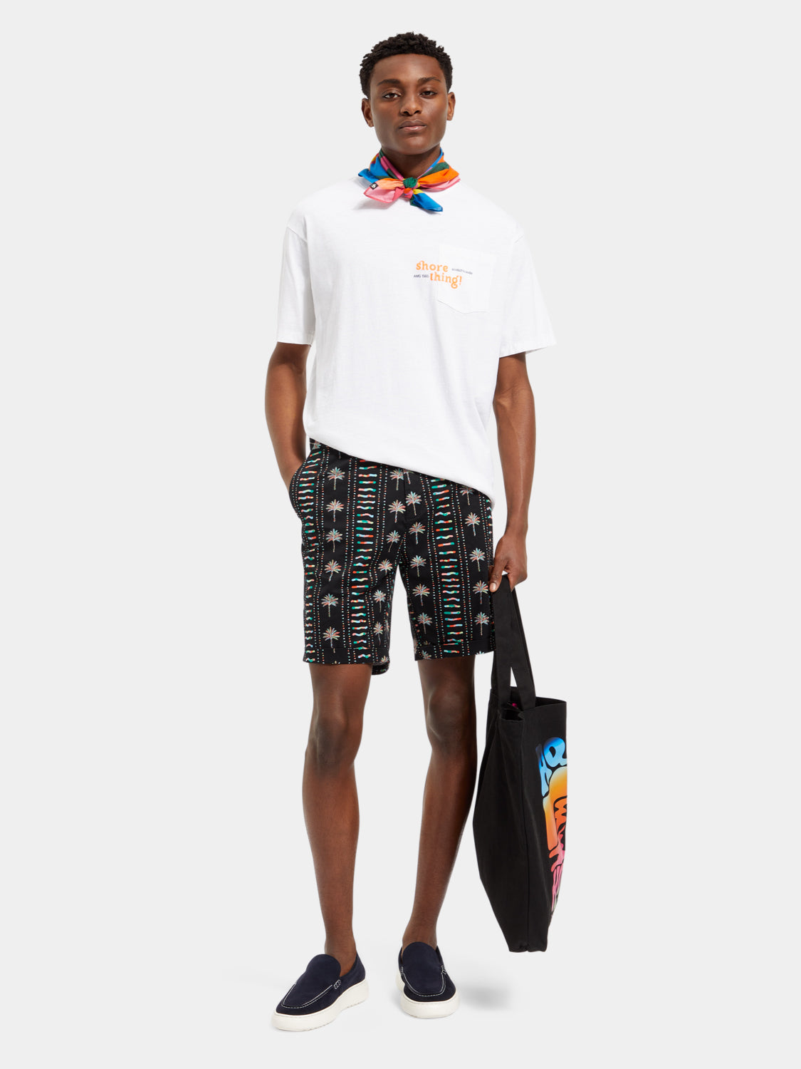 Scotch & Soda Stuart chino shorts in beige, front view showing tailored fit and classic design on model