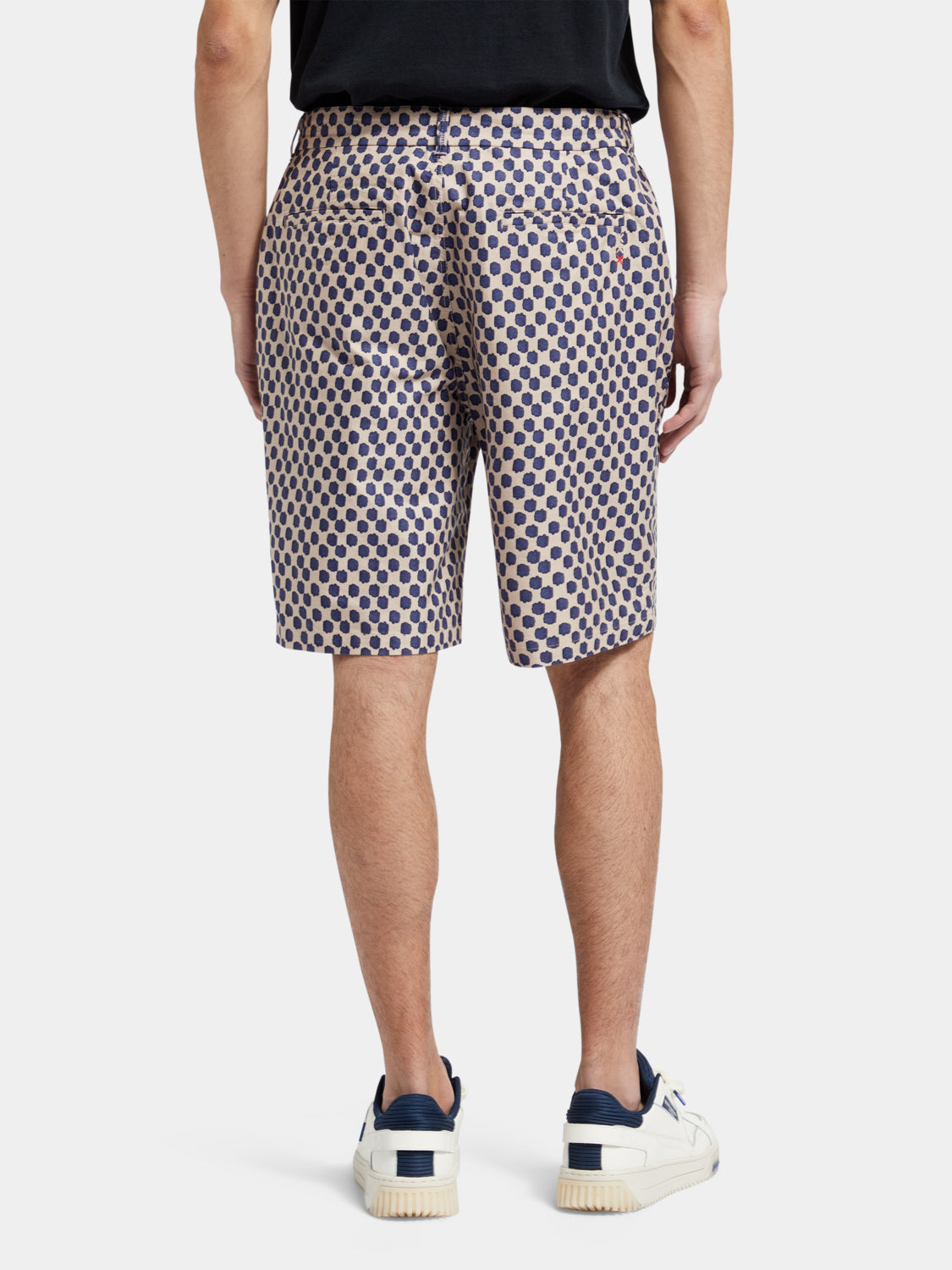 Drift printed shorts by Scotch & Soda, featuring a colorful pattern and casual fit, shown from the back view.