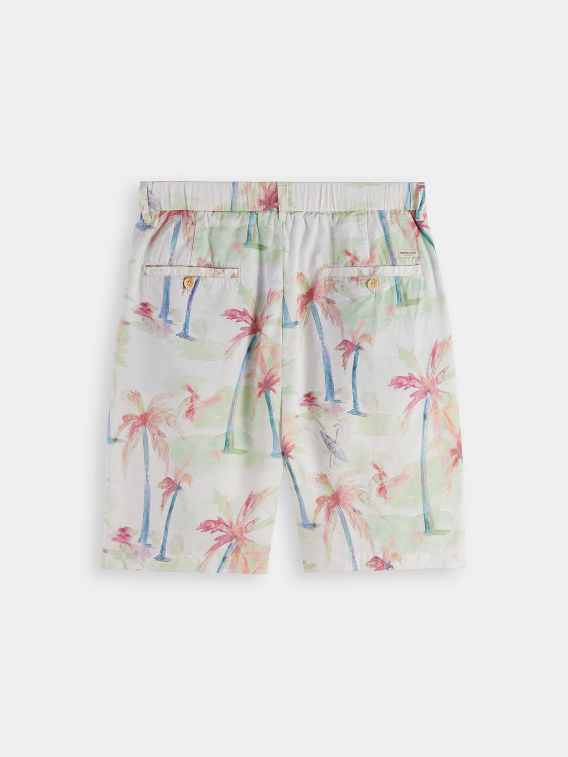 Back view of Scotch & Soda Twilt printed pleated shorts with a relaxed fit and colorful geometric pattern.