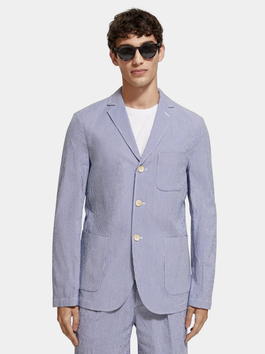Striped seersucker blazer