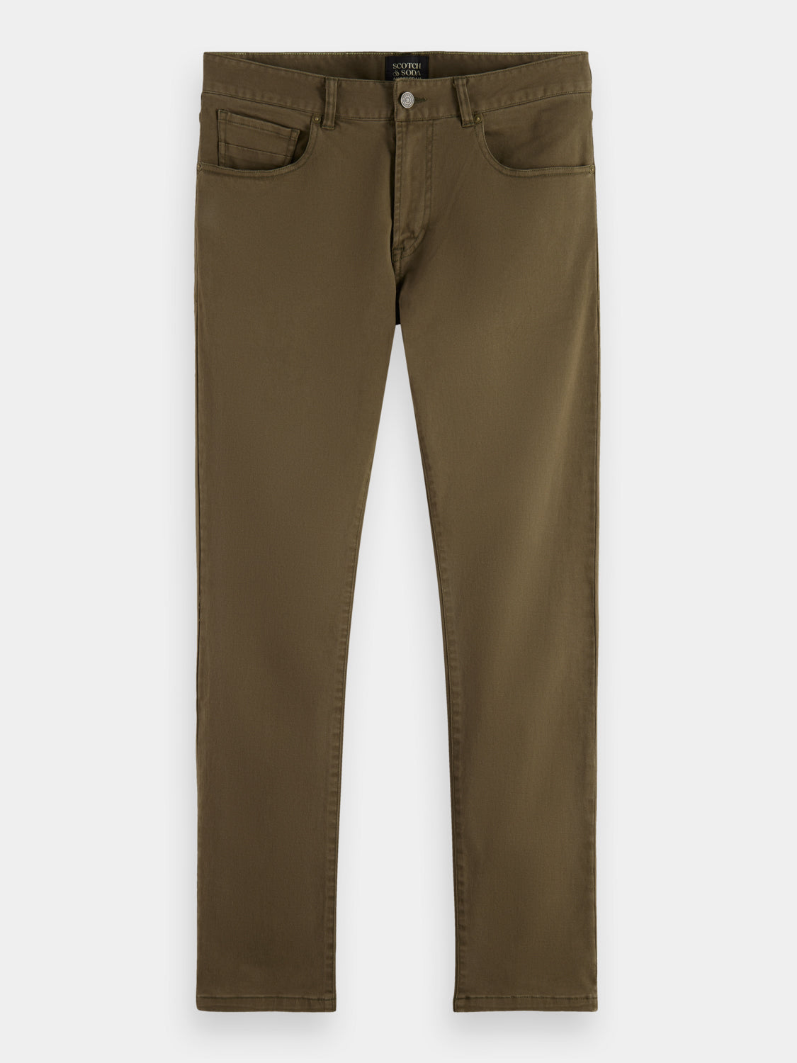 Scotch & Soda Ralston slim fit pants in dark fabric, showcasing tailored design and classic pocket details.
