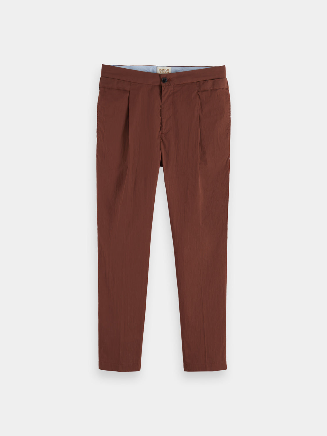 Scotch & Soda Blake slim fit chinos in khaki, showing front view with tailored waistband and slim leg fit.