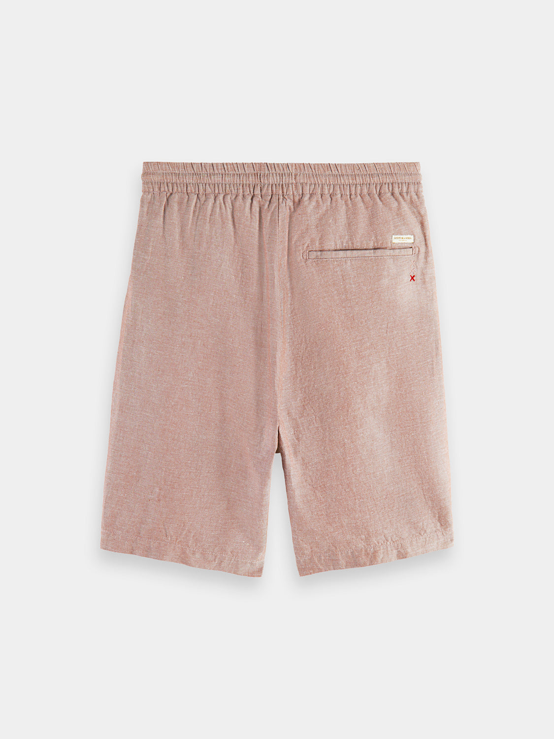 Fave cotton-linen shorts by Scotch & Soda, featuring a relaxed fit, neutral color, and casual style, viewed from the back.