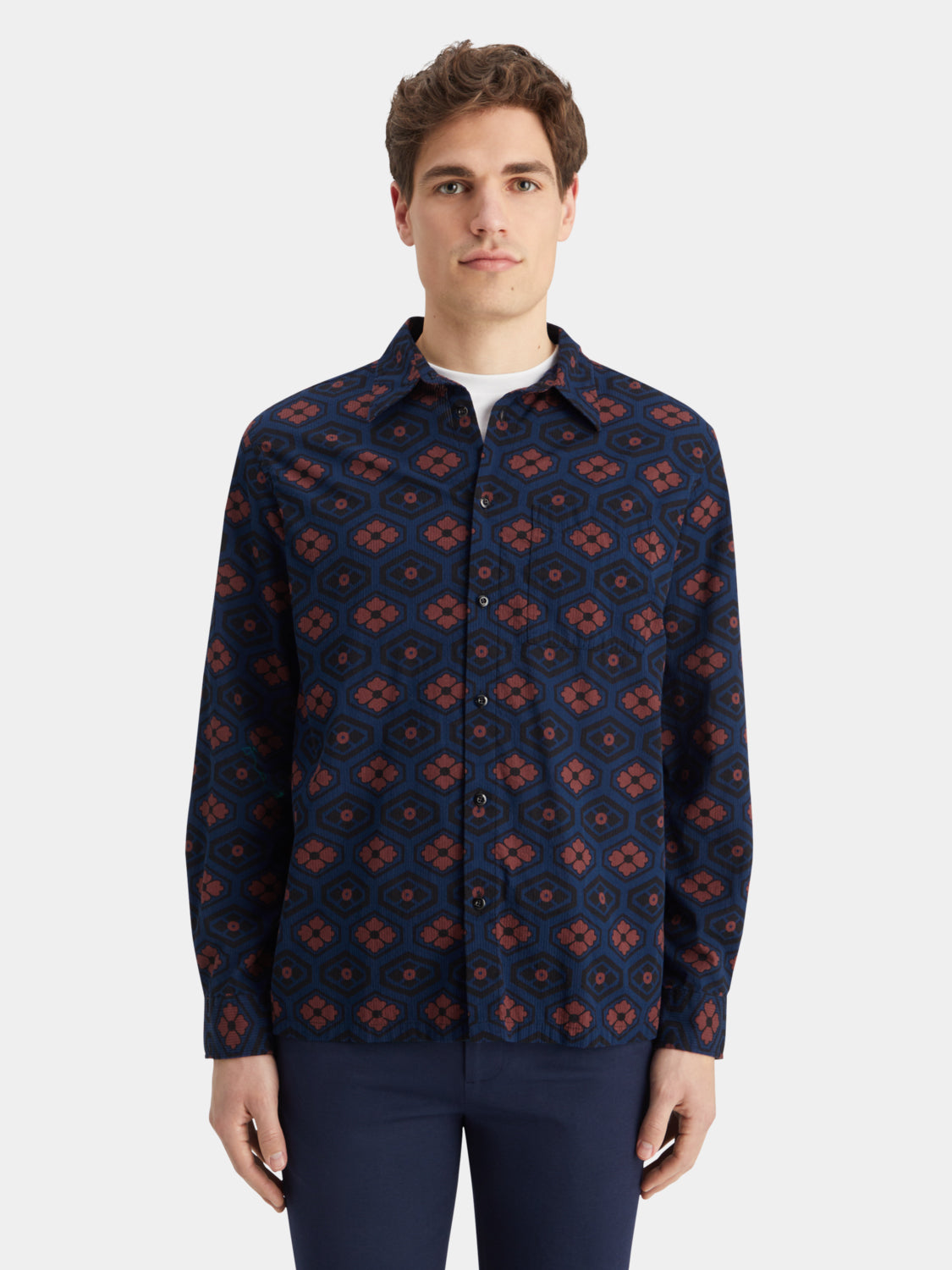 Printed seersucker shirt - Scotch & Soda NZ