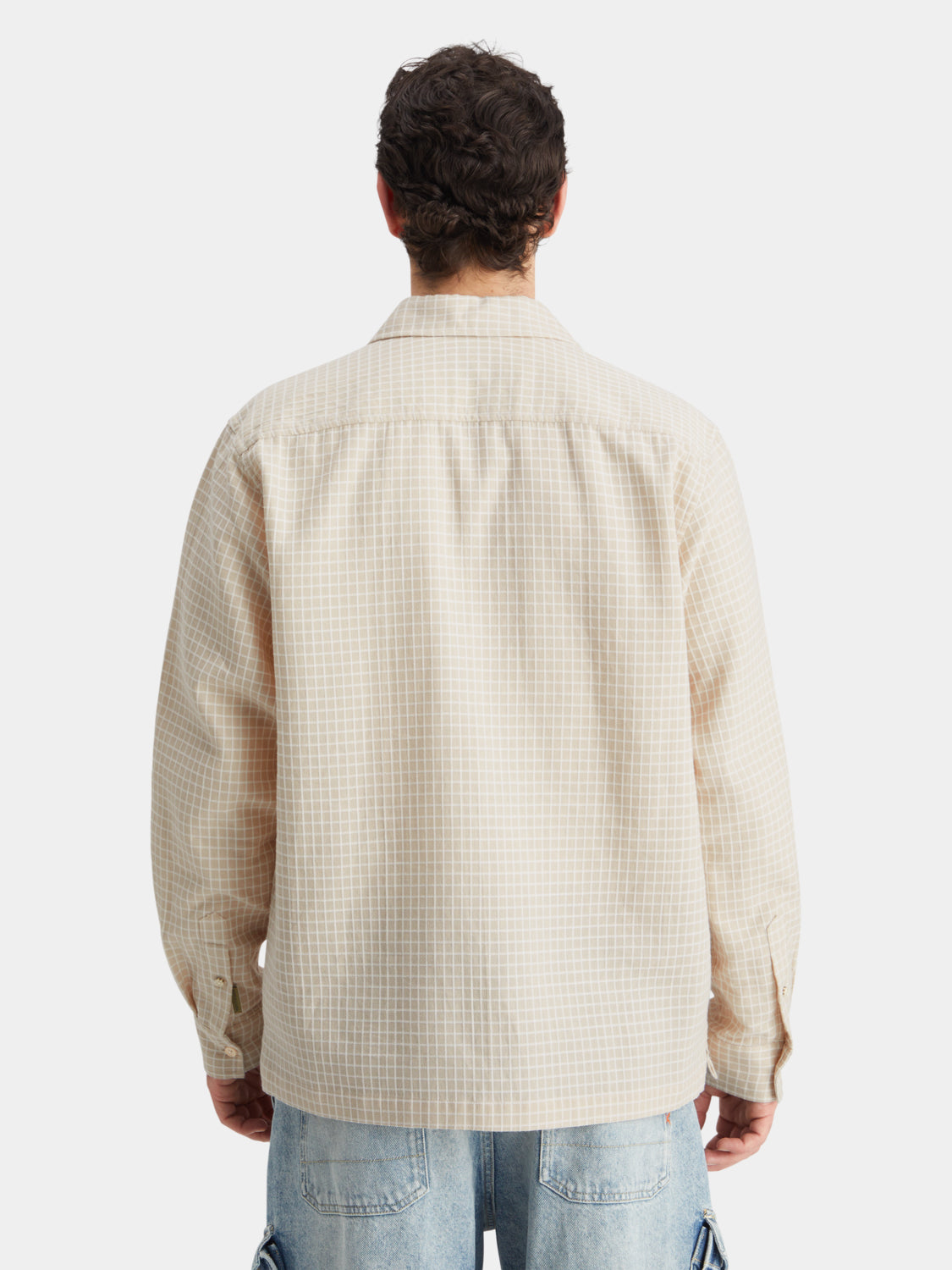 Long sleeve Scotch & Soda Dobby check shirt in blue and white with a classic collar and button front.