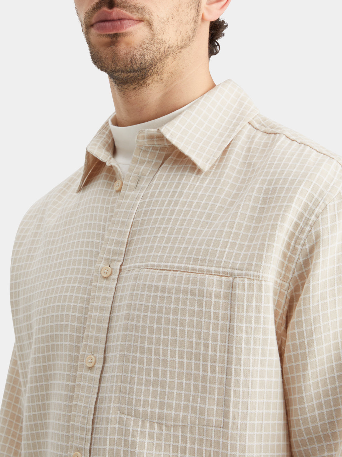 Long sleeve Scotch & Soda Dobby check shirt with button-up front and classic collar, featuring a stylish checkered pattern.