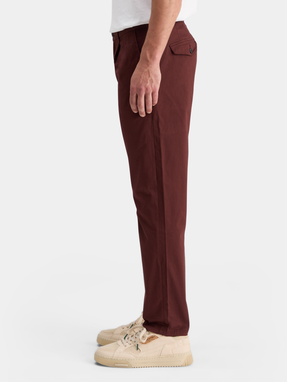 Scotch & Soda Blake slim fit chinos in a neutral color, showing the tailored pants with front and back view.