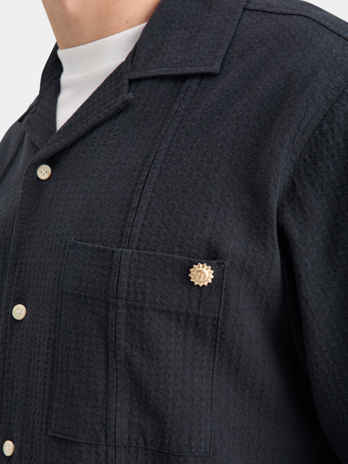 Light blue Scotch & Soda structured dobby short-sleeve shirt with a textured pattern and classic collar.