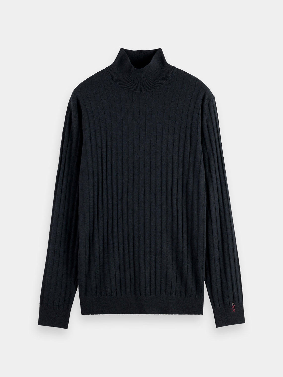 Scotch & Soda Relief Stitch Turtleneck Knitwear in neutral color, close-up view of textured fabric and high neckline.