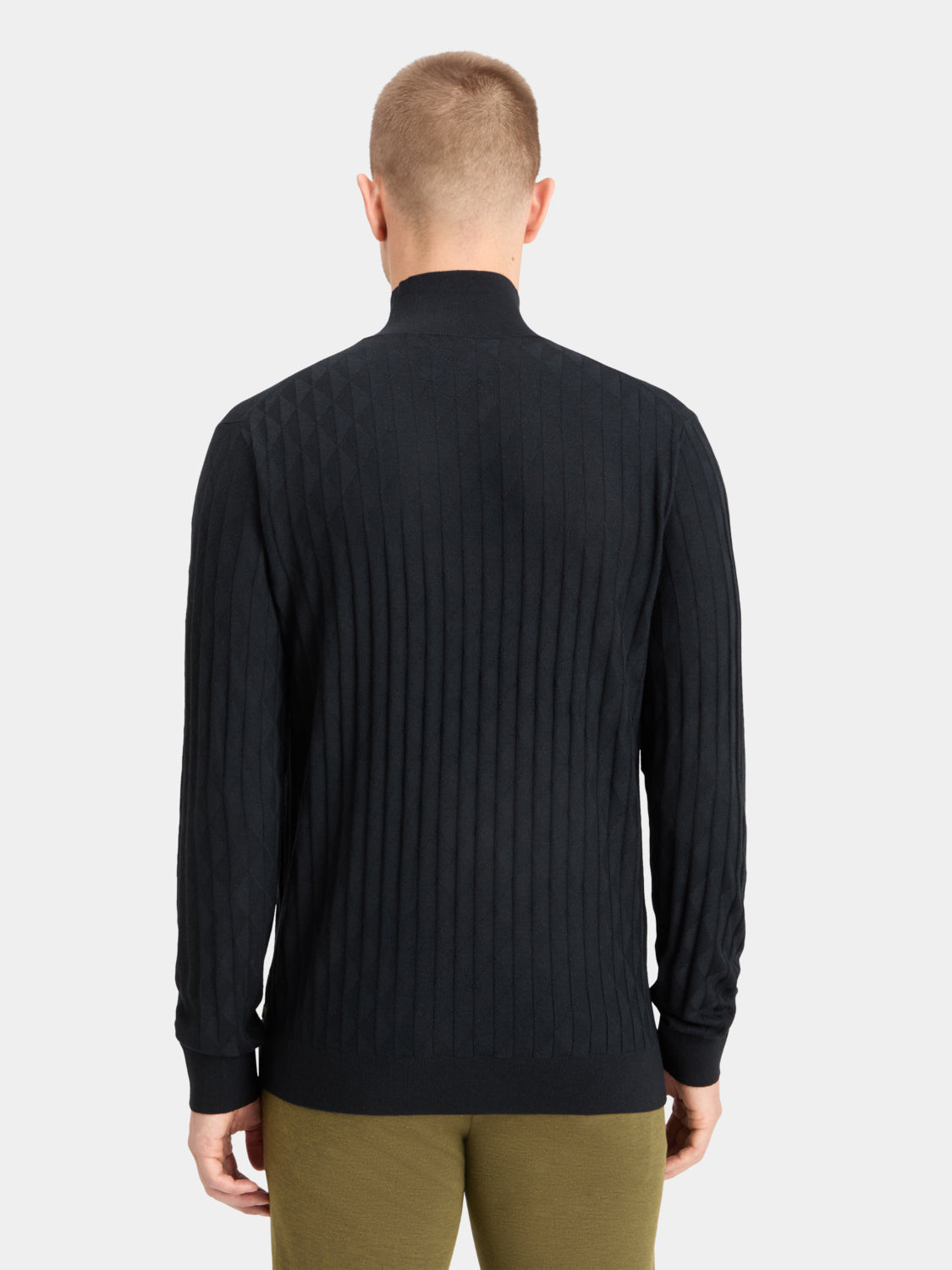 SCOTCH & SODA Relief Stitch Turtleneck knitwear shown from the back, featuring textured relief stitch pattern and a classic turtleneck design.