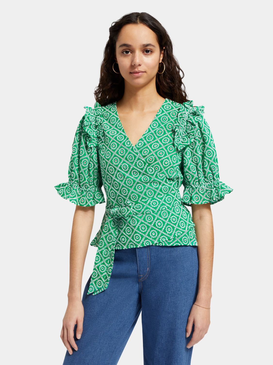 Broderie anglaise wrap top