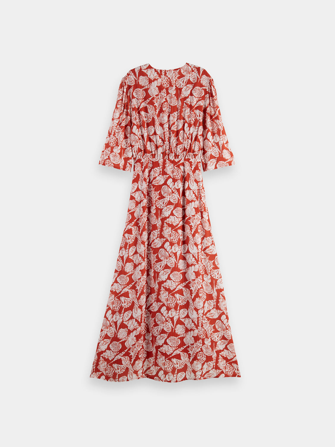 Knotted midi wrap dress by Scotch & Soda, showing the back view with a tied waist and flowing fabric in a stylish dress.