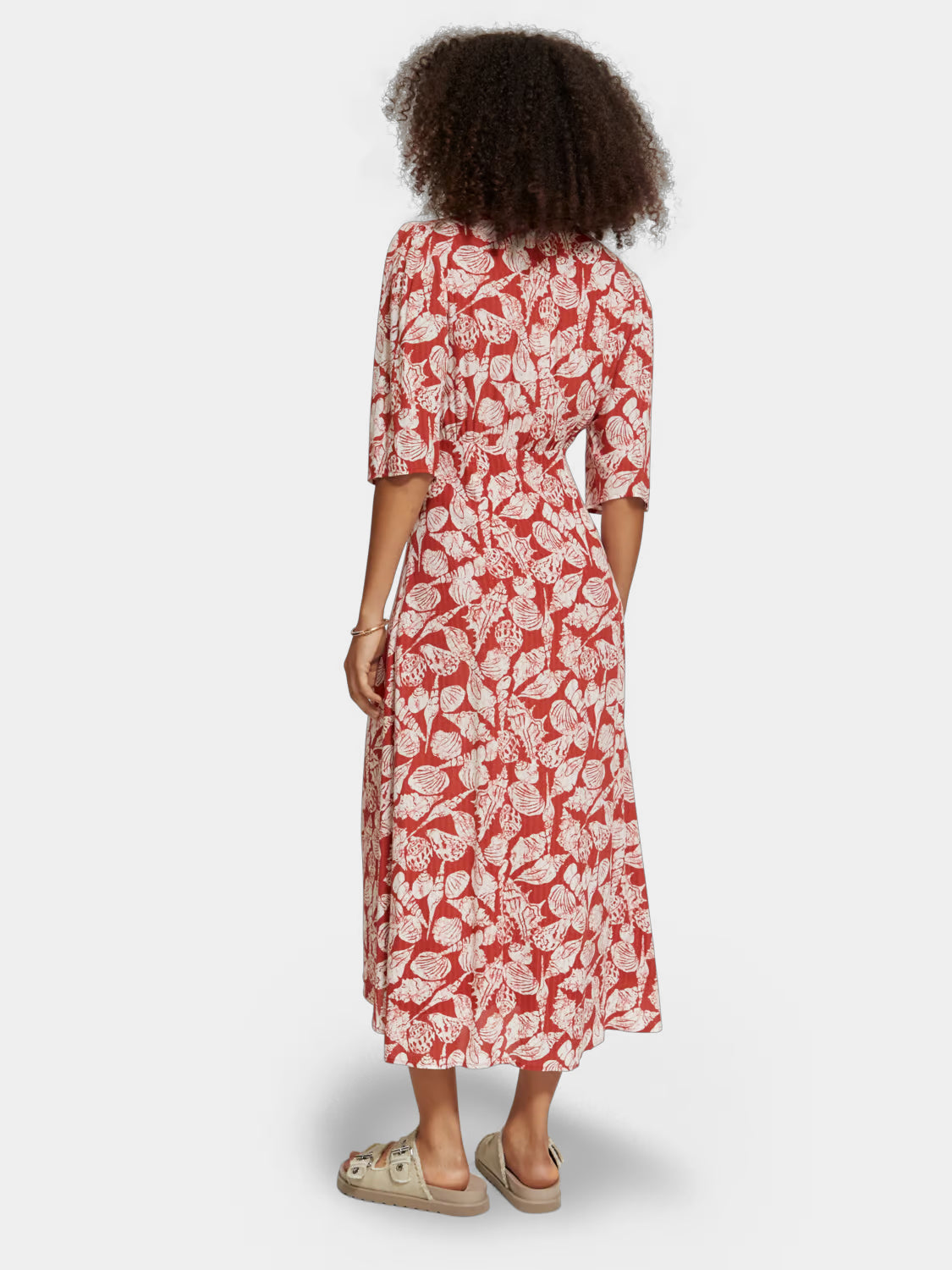 SCOTCH & SODA knotted midi wrap dress, featuring a stylish design, long sleeves, and a flattering waist tie, displayed from the back.