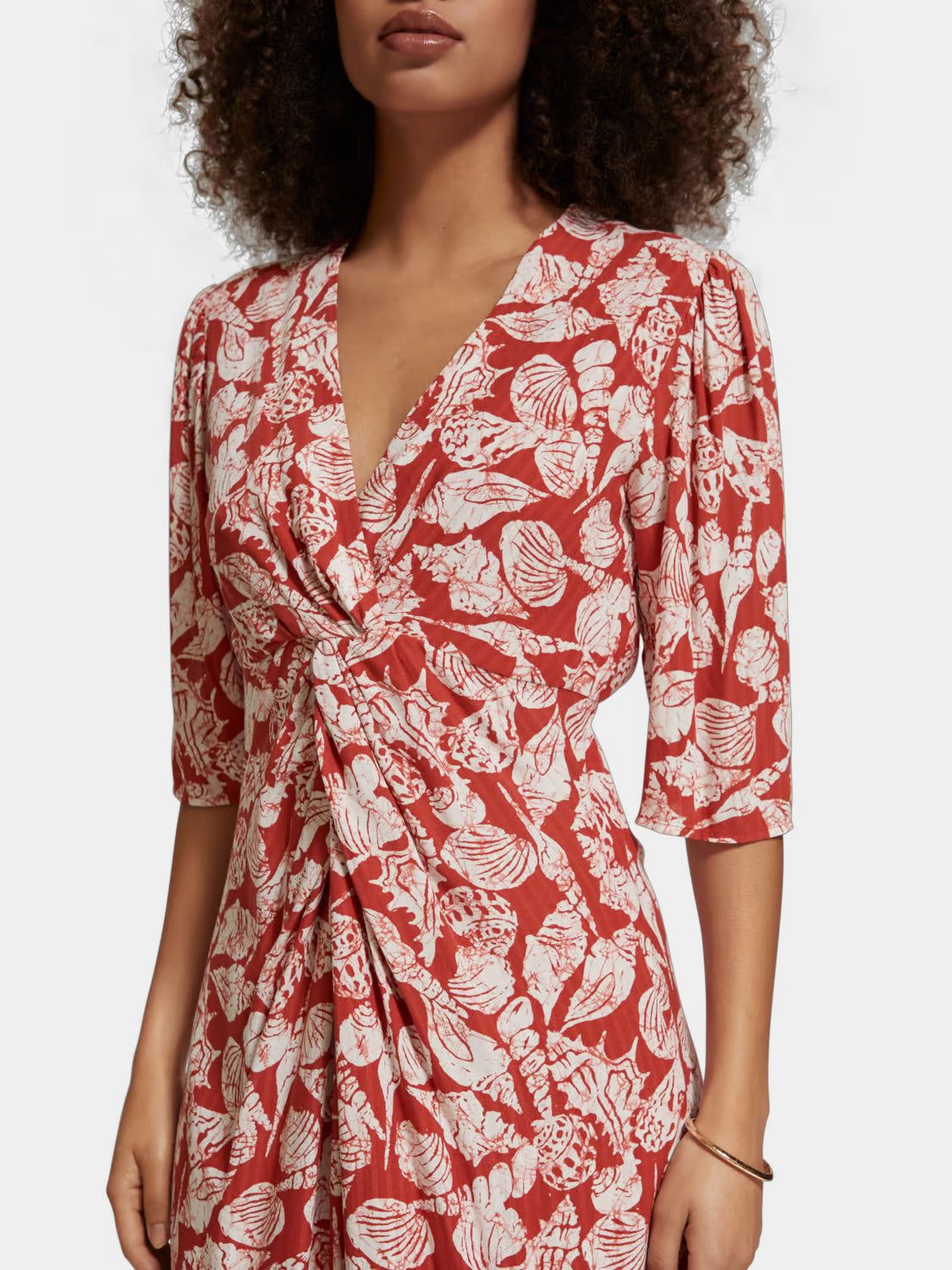 Knotted midi wrap dress by Scotch & Soda, featuring a stylish design, tied waist, and flowing fabric perfect for elegant occasions.